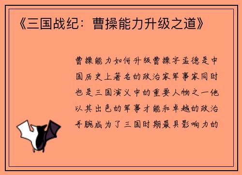 《三国战纪：曹操能力升级之道》